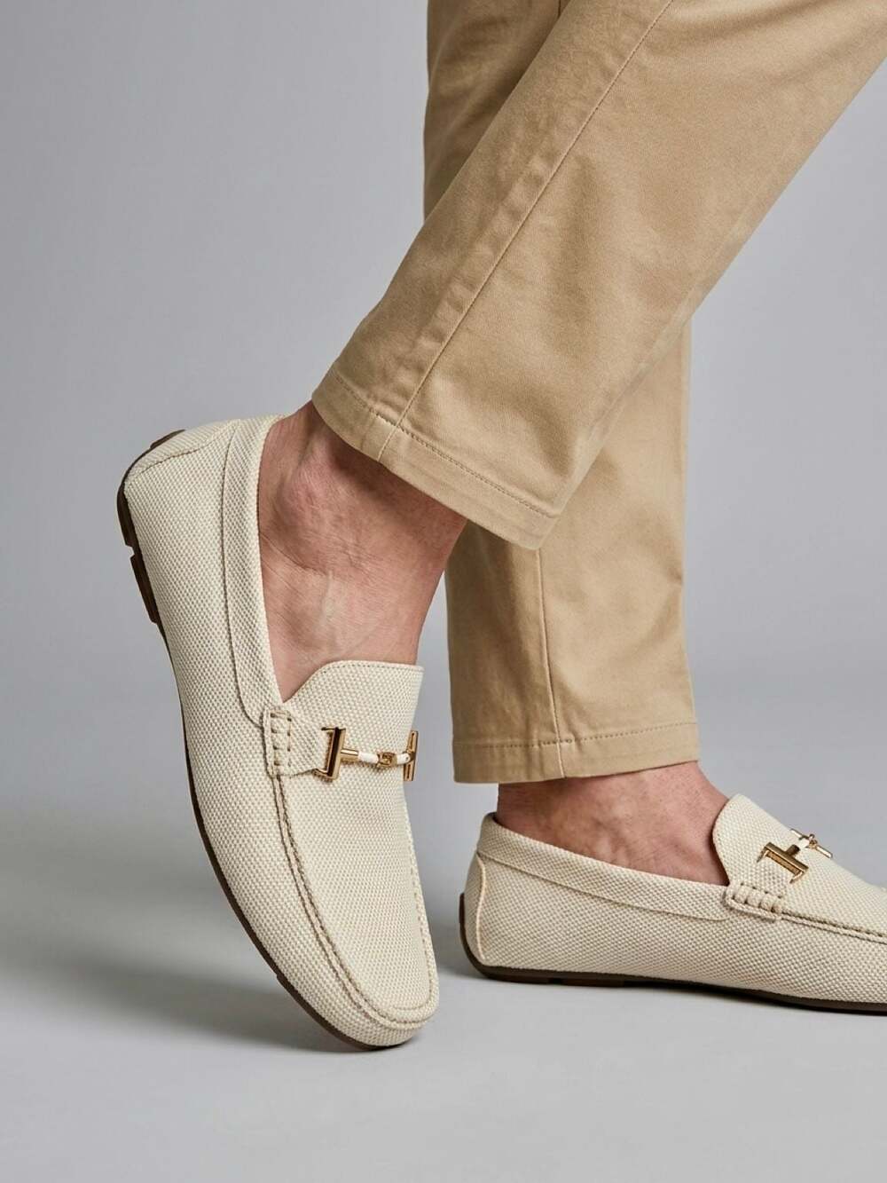 Faranzi Salvatore Beige Textured Bit Driving Loafers